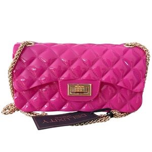 DELUXITY Hot Pink Quilted Pattern Barbie Core Girly Jelly Crossbody Bag NWT
